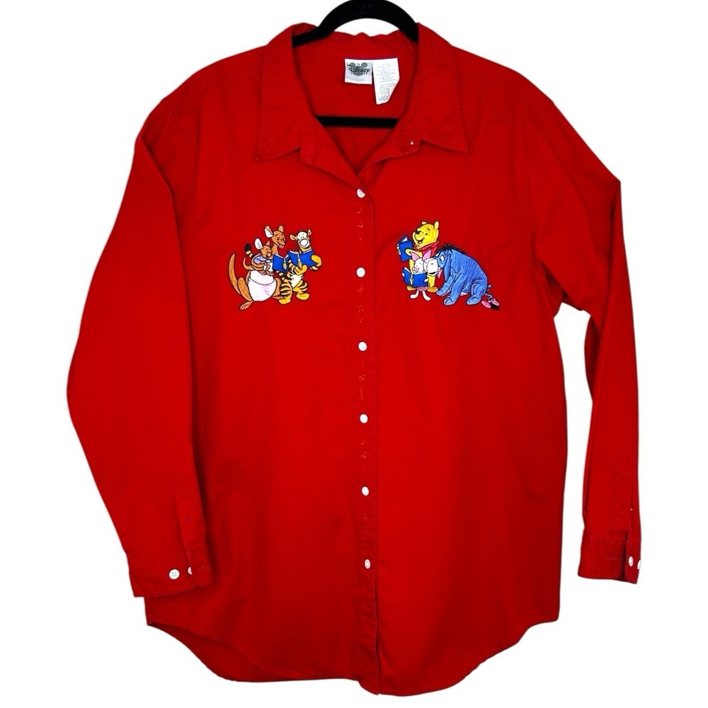 Vintage Disney Store Women's XL Winnie The Pooh Music Red Button Shirt Retro - Picture 2 of 12